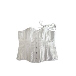 White Satin Bridal Lace Up Boned Strapless Corset Top Sweetheart Neck XL